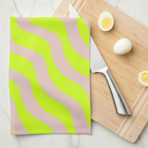 Linge De Cuisine Neon Vert Lime Et Grandes Tailles Abstraites Beige