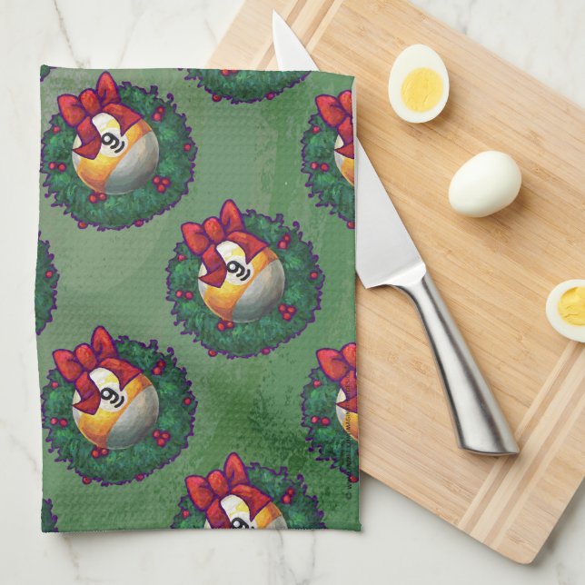 Linge De Cuisine Neuf boule dans la couronne Motif sur vert (Quart Plié)