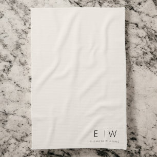 Linge De Cuisine Neutre Élégant Moderne Minimaliste Nom Monogramme