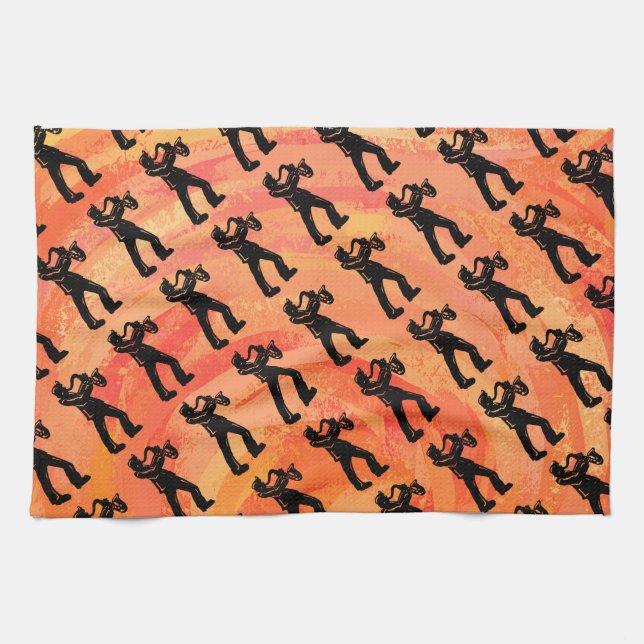 Linge De Cuisine New York Boogie Nights Saxophone Orange (Horizontal)