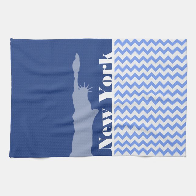 Linge De Cuisine New York, statue de la liberté ; Chevron bleu (Horizontal)