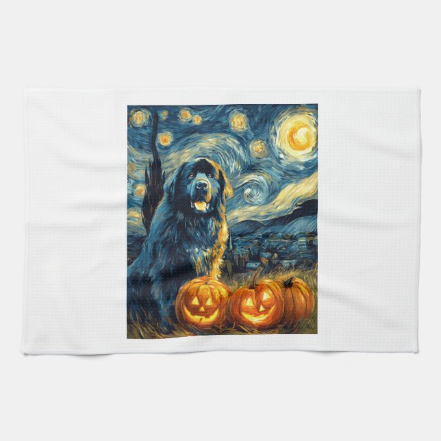 Linge De Cuisine Newfoundland Newfie Cute Dog Halloween Jack O Lant (Horizontal)