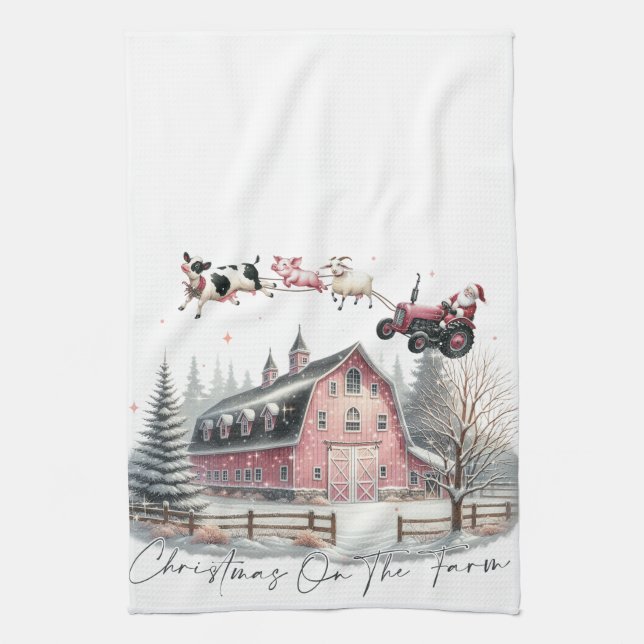 Linge De Cuisine Noël à la ferme, Joyeux Noël (Vertical)