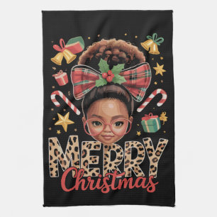 Linge De Cuisine Noël Afro-Américain Bun Messy Maman Noire 