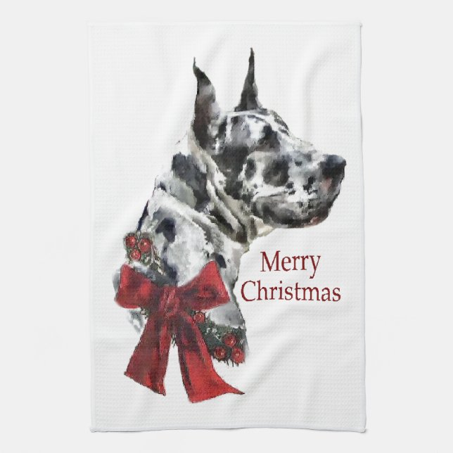 Linge De Cuisine Noël Arlequin Great Dane (Vertical)