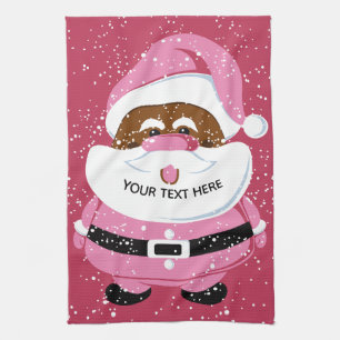 Linge De Cuisine Noël au Père Noël afro-américain rose mignon