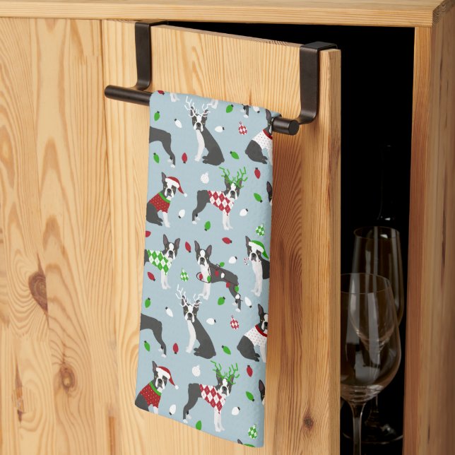 Linge De Cuisine Noël Boston Terrier (Pliage en tiers)