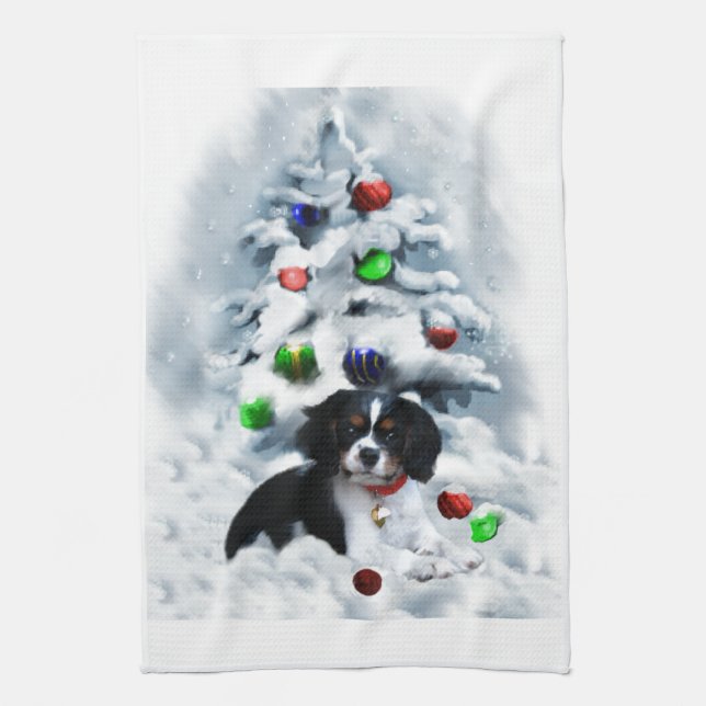 Linge De Cuisine Noël Cavalier King Charles Spaniel (Vertical)