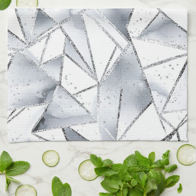 Linge De Cuisine Noël Chic Silver White Triangles (Plié)