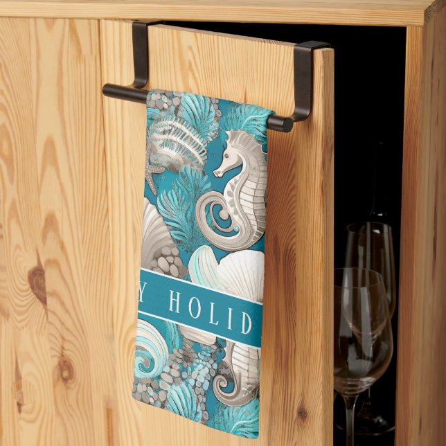 Linge De Cuisine Noël côtier Bold Motif hippocampe #4 ID1009 (Pliage en tiers)
