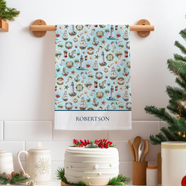 Linge De Cuisine Noël côtier Nautique Personnalisé (Créateur téléchargé)