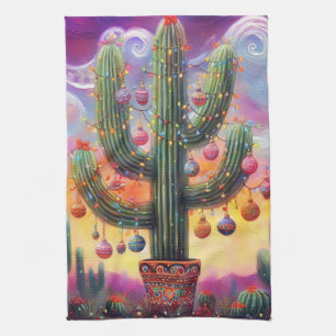 Linge De Cuisine Noël dans le désert Sud-Ouest Saguaro Cactus