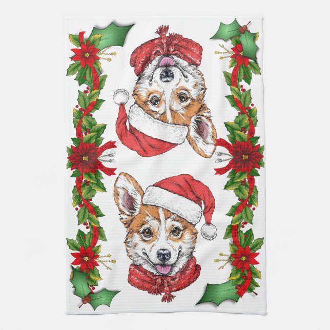 Linge De Cuisine Noël de Corgi (Vertical)