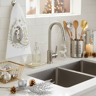 Linge De Cuisine Noël de la nativité en argent et or
