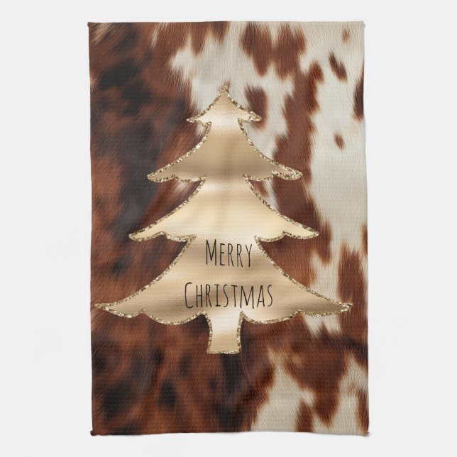 Linge De Cuisine Noël de la vache Brown Western Cream (Vertical)