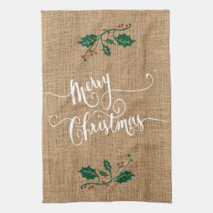 Linge De Cuisine Noël de texture de toile de jute Joyeux