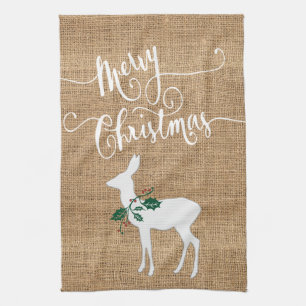 Linge De Cuisine Noël de texture de toile de jute Joyeux avec le