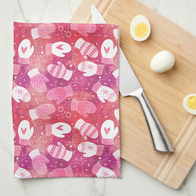 Linge De Cuisine Noël d'hiver Mittens Motif en rose (Quart Plié)