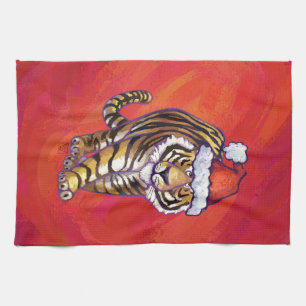 Linge De Cuisine Noël du tigre en rouge
