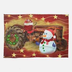 Linge De Cuisine Noël du tracteur rouge Vintage Frosty