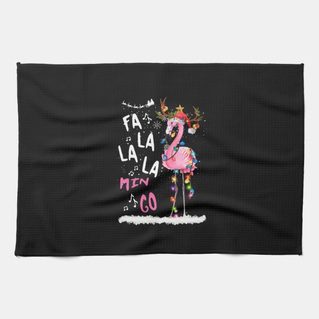 Linge De Cuisine Noël - Fa-La-La-Mingo Flamant rose avec Noël (Horizontal)