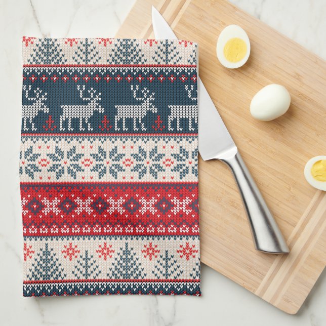 Linge De Cuisine Noël Faux Knit Motif Thème nordique (Quart Plié)