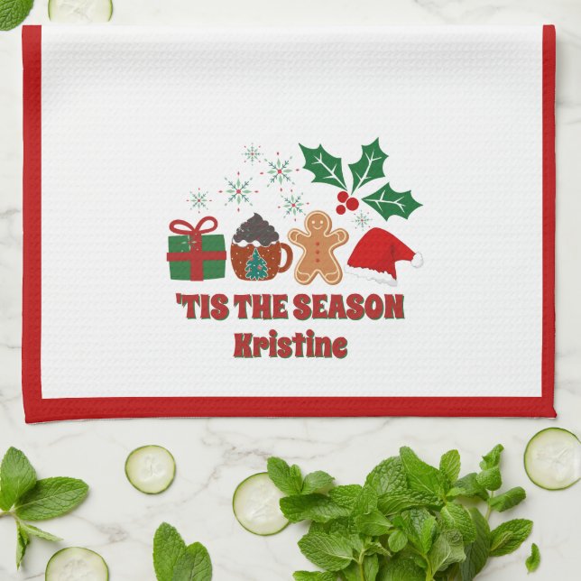 Linge De Cuisine Noël festif personnalisé (Plié)