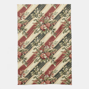 Linge De Cuisine Noël Floral Rayé Vintage (1)