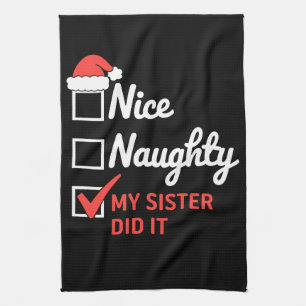 Linge De Cuisine Noël Gentil Vilain Soeur L'a Fait Xmas Famille