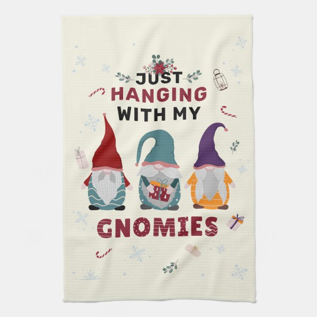Linge De Cuisine Noël Gnome Famille mignonne Hanging Out Gnomies (Vertical)