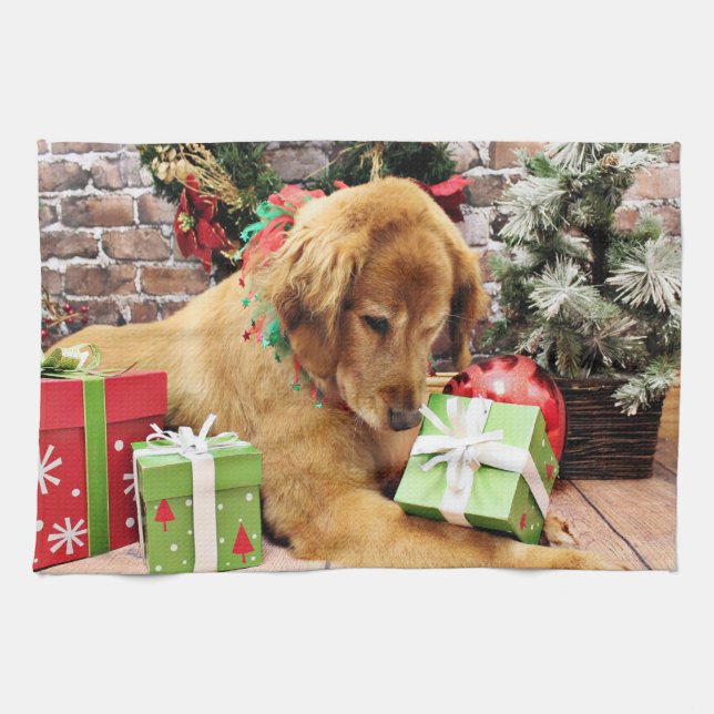 Linge De Cuisine Noël - golden retriever - Addison (Horizontal)