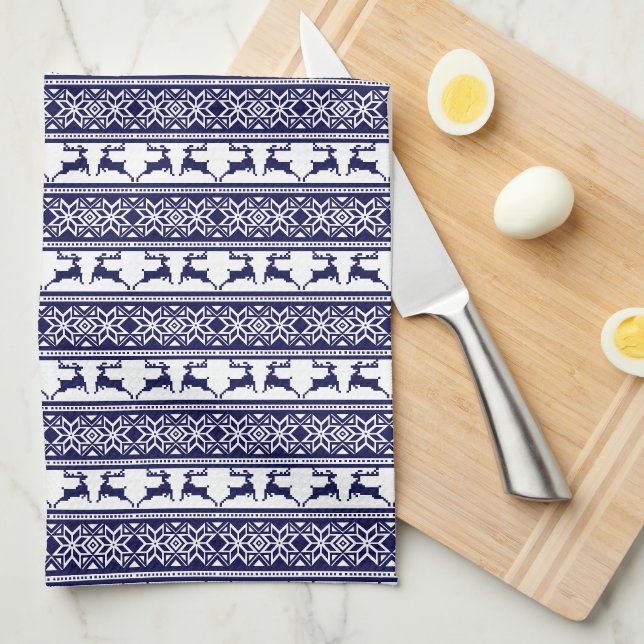 Linge De Cuisine Noël, le bleu et le blanc scandinave (Quart Plié)