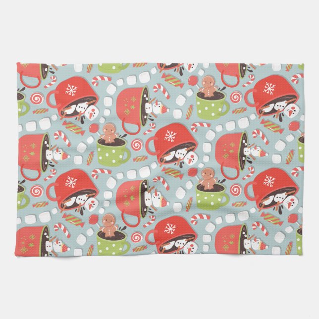 Linge De Cuisine Noël Marshmallow Snowman Hot Cocos (Horizontal)