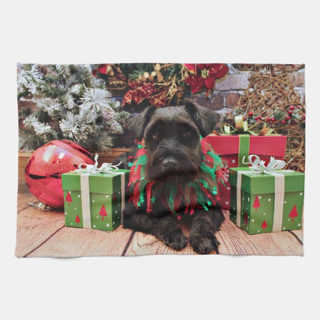 Linge De Cuisine Noël - mélange de Schnauzer - Bentley (Horizontal)