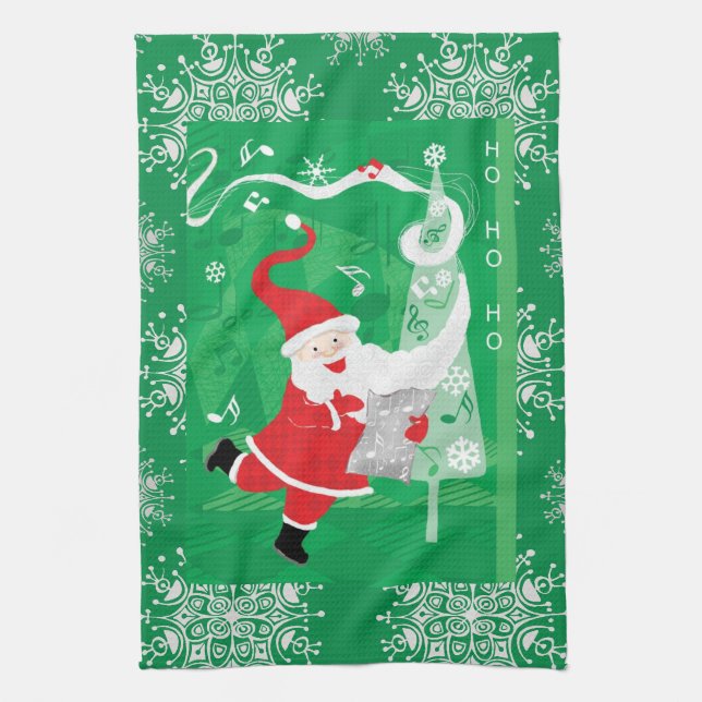 Linge De Cuisine Noël mignon, chant et danse Père Noël (Vertical)