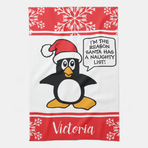 Linge De Cuisine Noël personnalisé par liste vilaine de pingouin