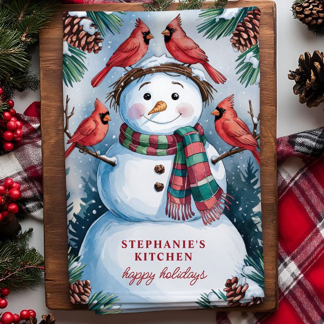 Linge De Cuisine Noël personnalisé Snowman et Cardinaux (Créateur téléchargé)