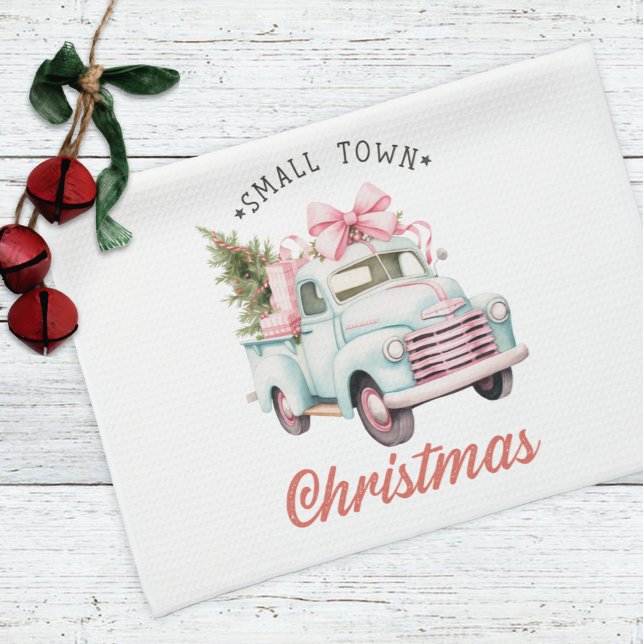 Linge De Cuisine Noël Pink Truck de la petite ville Noël Noël (Créateur téléchargé)
