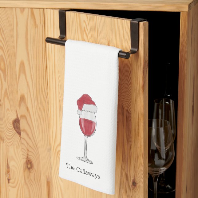Linge De Cuisine Noël Santa Hat Verre de vin Fête personnalisée (Pliage en tiers)