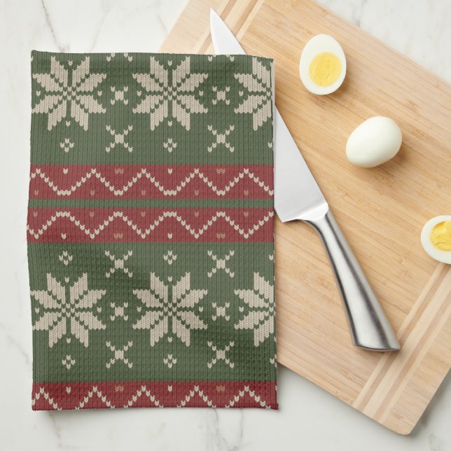 Linge De Cuisine Noël Scandinave Knit Rouge Vert Russe (Quart Plié)