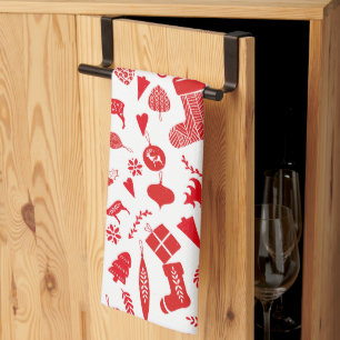 Linge De Cuisine Noël scandinave Red White Festive