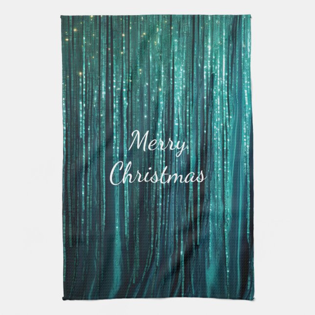 Linge De Cuisine Noël turquoise Pine Green Tinsel (Vertical)