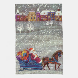 Linge De Cuisine Noël Vintage, Cheval du Père Noël