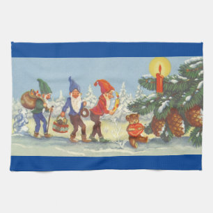 Linge De Cuisine Noël vintage, Elfes dans la forêt enneigée d'hiver