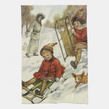Noël vintage, enfants victoriens faisant de la lug