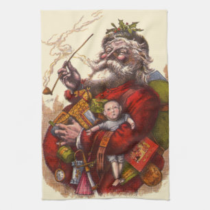 Linge De Cuisine Noël Vintage, Jouets de tuyaux du Père Noël victor