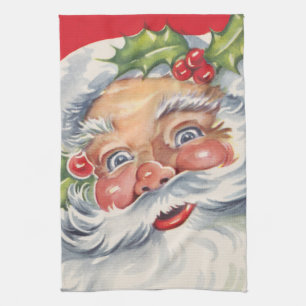 Linge De Cuisine Noël vintage, joyeux Père Noël avec son chapeau