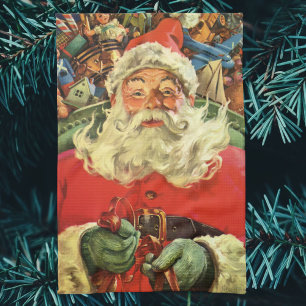 Linge De Cuisine Noël vintage, le Père Noël à Sleigh avec jouets
