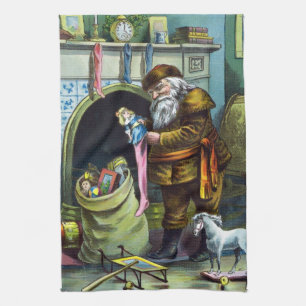 Linge De Cuisine Noël vintage, Le Père Noël, Bas avec jouets