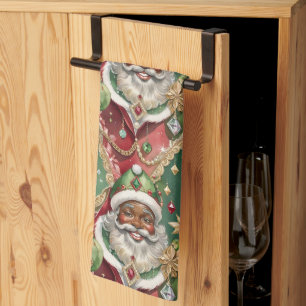 Linge De Cuisine Noël Vintage Père Noël en noir bijoux